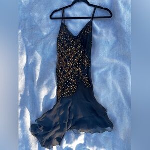 Sue Wong Y2K Silk Lace Black Beaded Fairy Dress Asymmetrical Whimsigoth Size 4